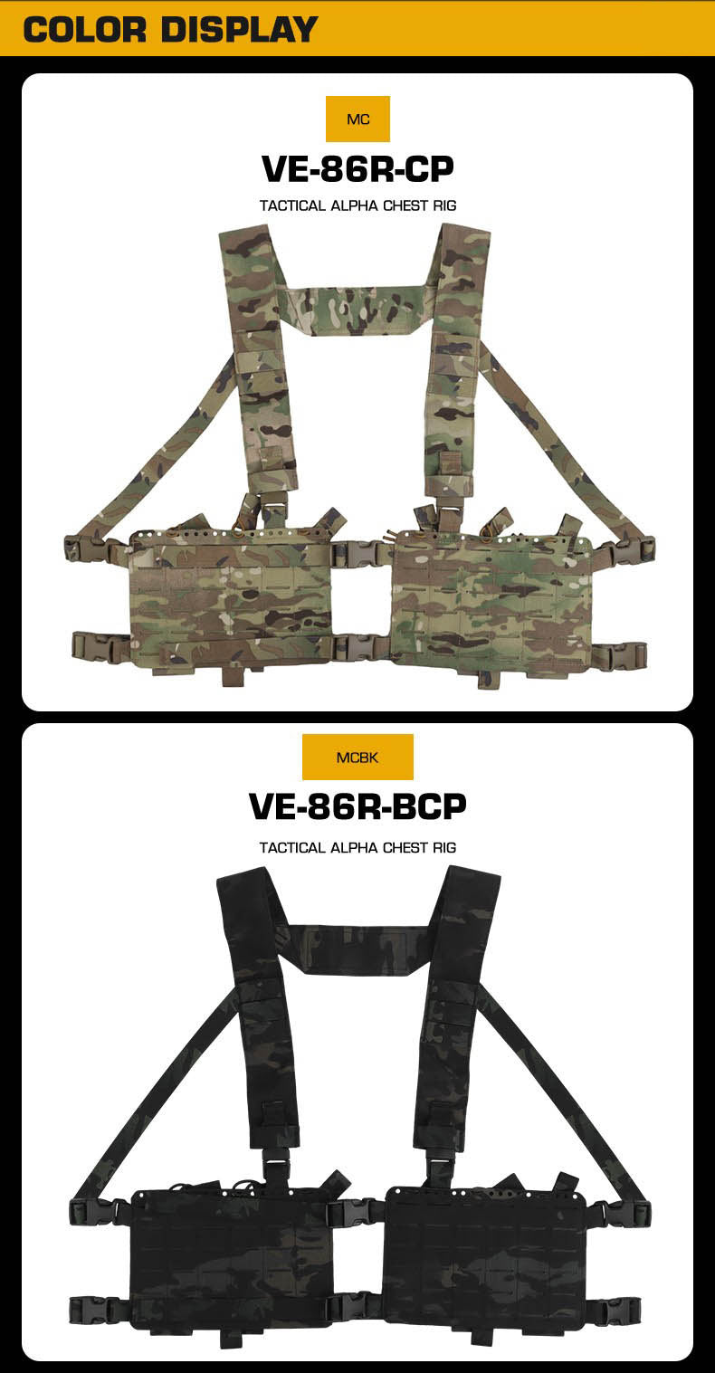 Alpha Camouflage Double-sided Tactical Chest Rig with MOLLE System and Internal Elastic Storage Pouch