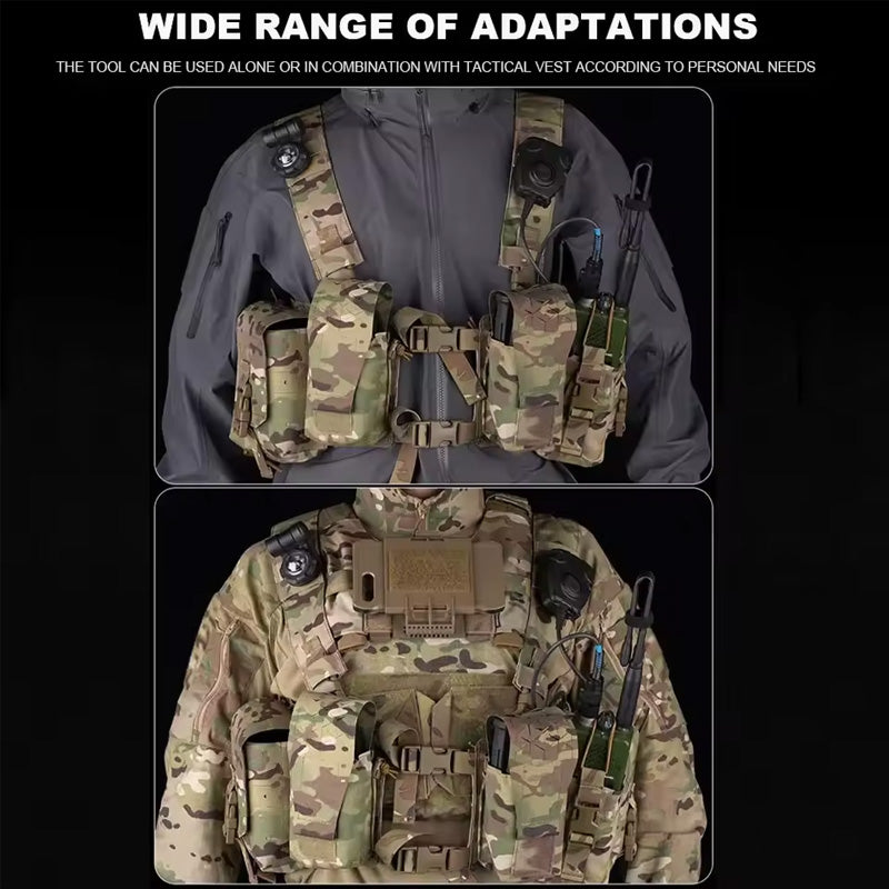 Alpha Camouflage Double-sided Tactical Chest Rig with MOLLE System and Internal Elastic Storage Pouch