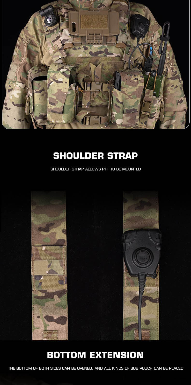 Alpha Camouflage Double-sided Tactical Chest Rig with MOLLE System and Internal Elastic Storage Pouch