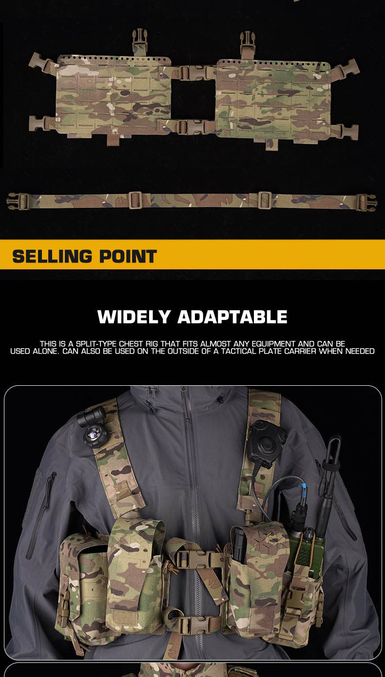 Alpha Camouflage Double-sided Tactical Chest Rig with MOLLE System and Internal Elastic Storage Pouch