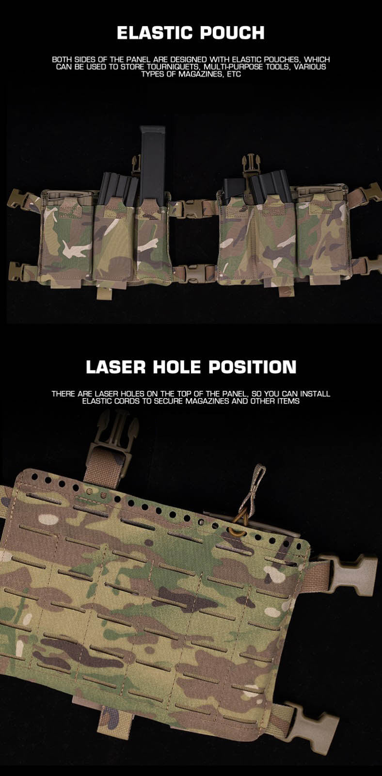 Alpha Camouflage Double-sided Tactical Chest Rig with MOLLE System and Internal Elastic Storage Pouch