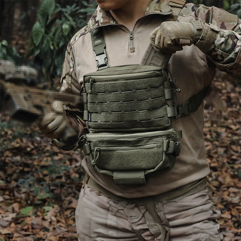 Tactical/outdoor gear: 1000D Airsoft bag, Molle vest, chest bag, camping pack, EDC hunting/hiking kit.