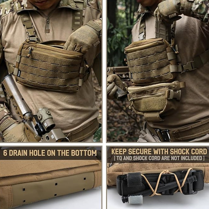 Tactical/outdoor gear: 1000D Airsoft bag, Molle vest, chest bag, camping pack, EDC hunting/hiking kit.