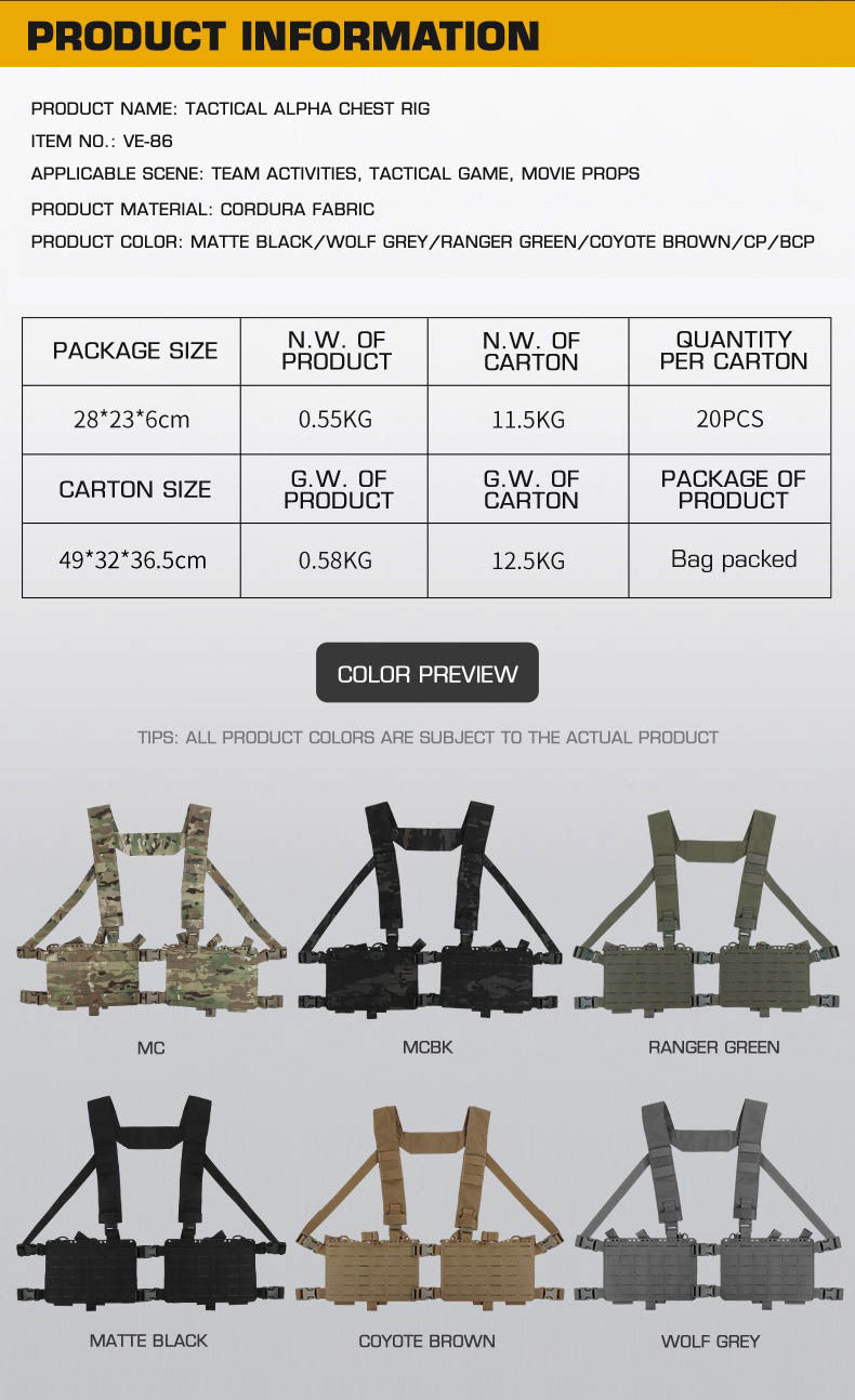 Alpha Camouflage Double-sided Tactical Chest Rig with MOLLE System and Internal Elastic Storage Pouch