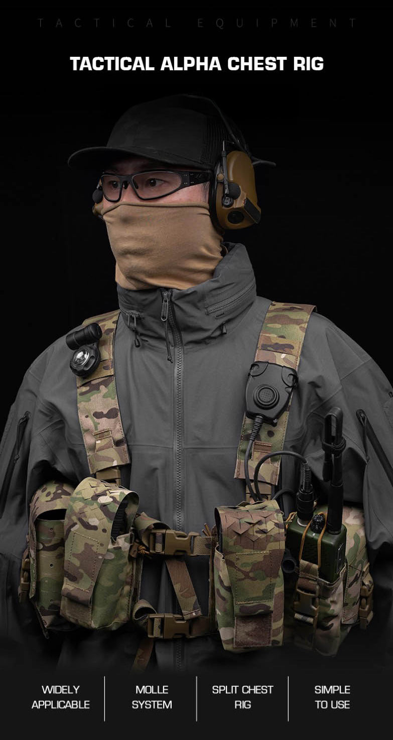 Alpha Camouflage Double-sided Tactical Chest Rig with MOLLE System and Internal Elastic Storage Pouch